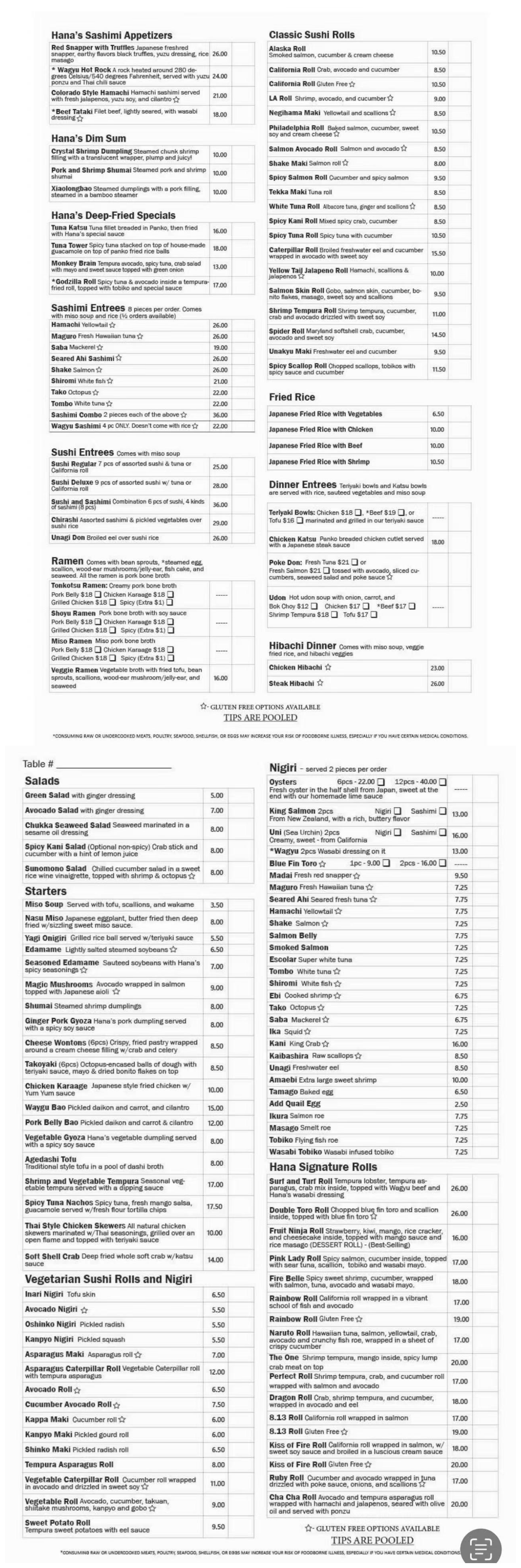 Sushi Hana Boulder Menu, a Sushi Restaurant in Boulder
